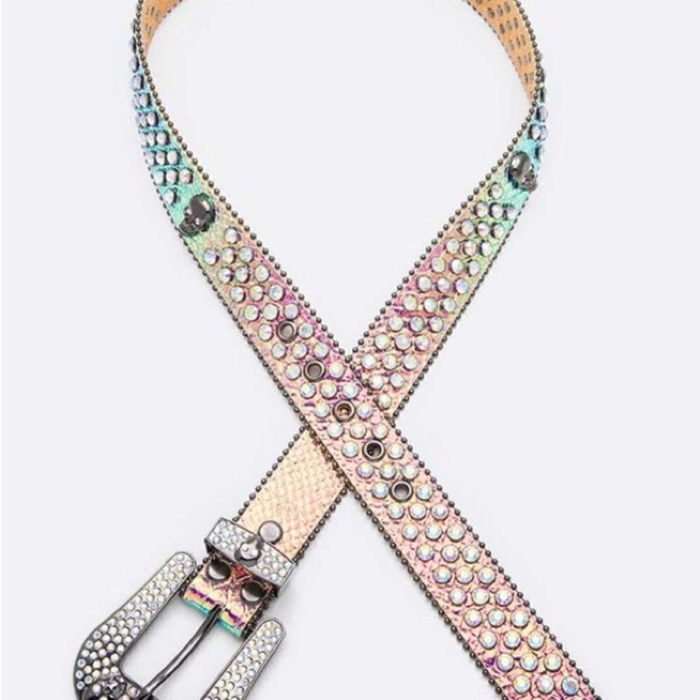 Iridescent Skull Studded Belt - Picture 2 of 2